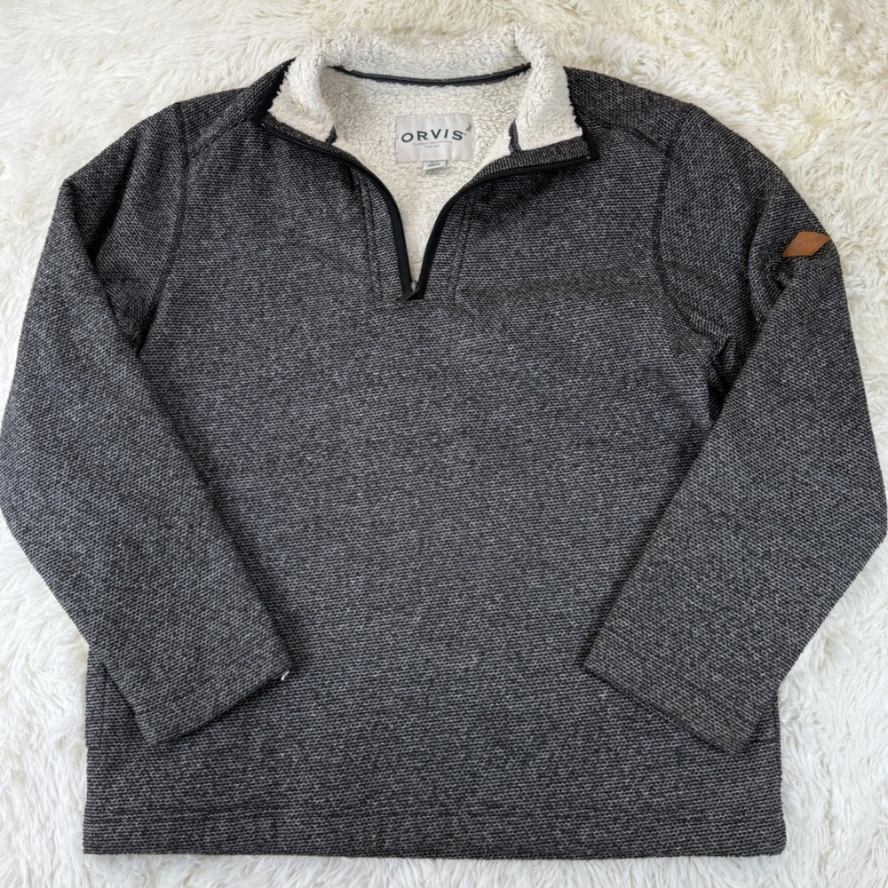 Orvis Black Sherpa Lined Quarter Zip Pullover Sweater Men's Medium Gorp Outdoors